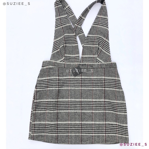 Forever 21 Black White Plaid Plunge V Neck Pinafore Mini Dress 2X NWT - Picture 13 of 14